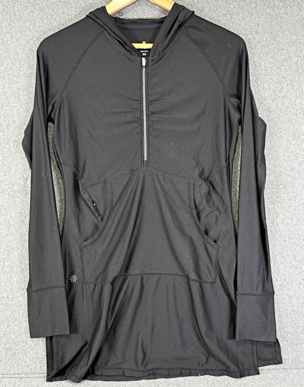 Athleta Hooded Tunic Womens XS Black Half Zip Long Sleeve Pullover Pockets